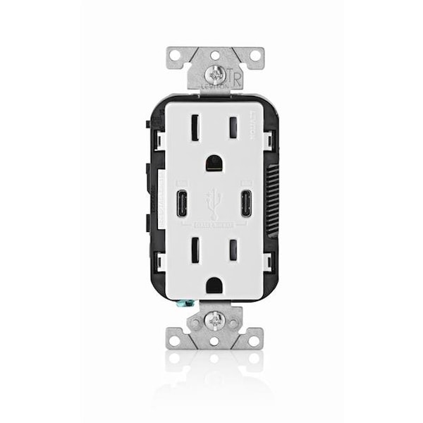Leviton Leviton 3006768 15 amps 125V 5-15 R Duplex & Type C White Outlet & USB Charger; White 3006768 - main
